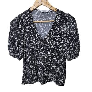 & Other Stories Black & White Ditsy Floral Puff Sleeve Blouse